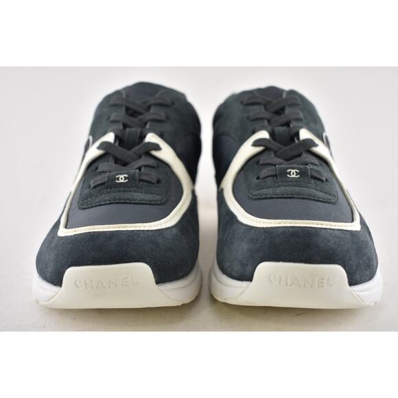 Chanel 20C Mens Blue White CC Logo Low Top Lace Up Runner Trainer Sneaker 44 11 - Picture 7 of 12